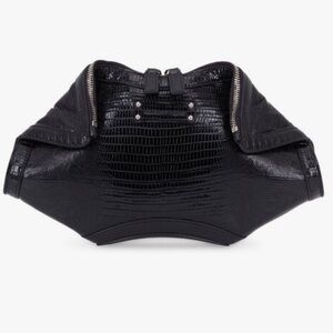 ALEXANDER MCQUEEN Lizard Embossed Black Leather De Manta Clutch Bag